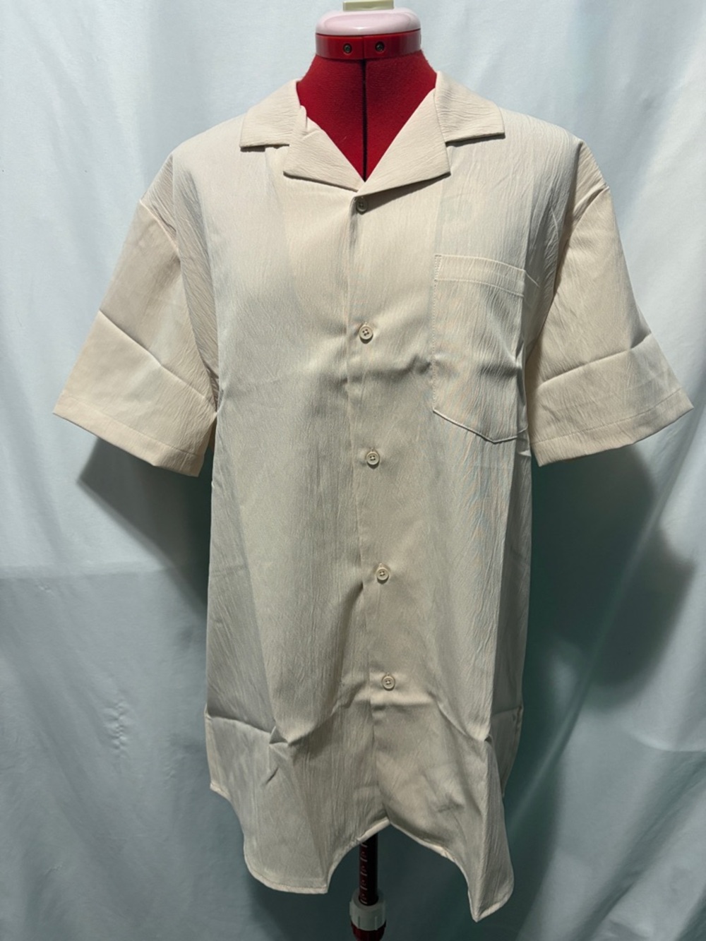 Casual Short-Sleeve Button-Down Shirt - Beige